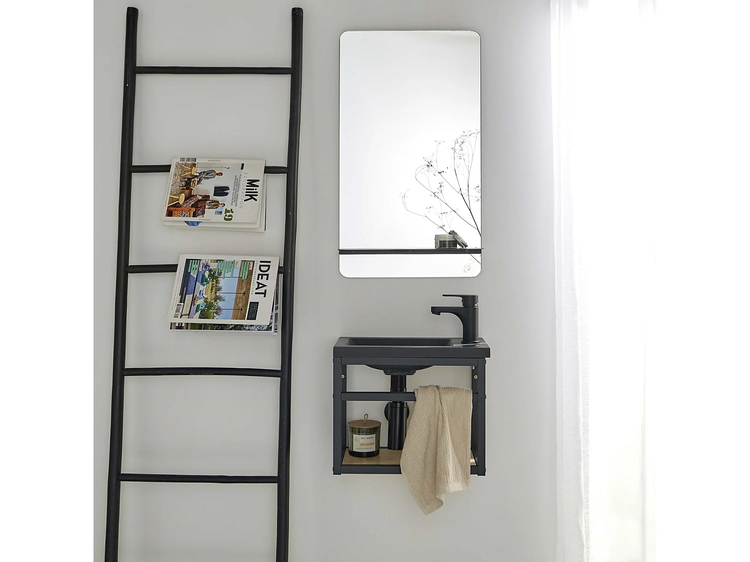 SAO wastafel + spiegel + kraan set
