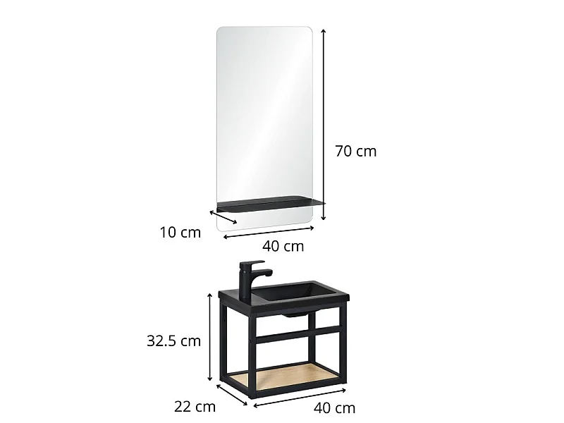 Meuble lave-mains SAO + robinet noir + miroir