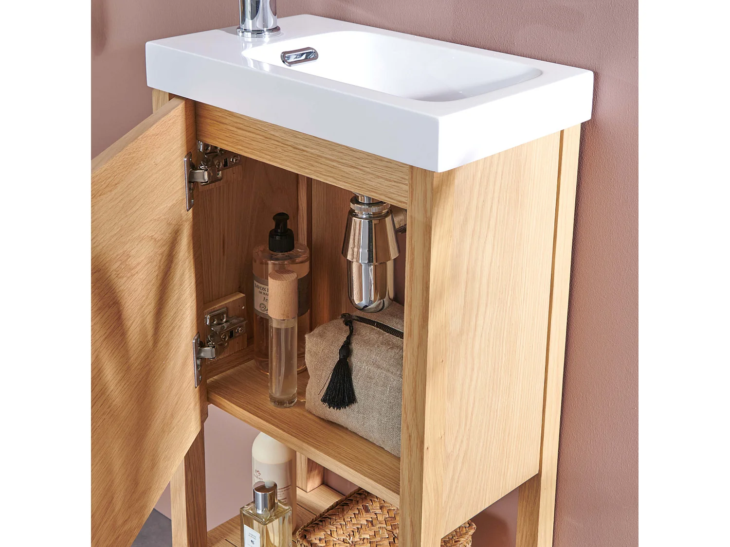 Ensemble meuble lave-mains vasque blanche ATOLL avec miroir