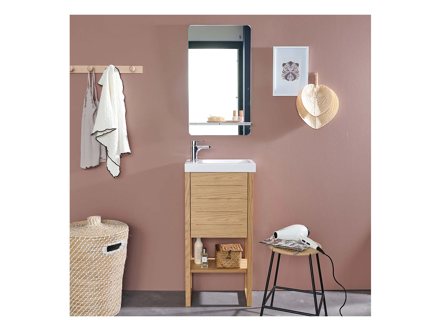 Ensemble meuble lave-mains vasque blanche ATOLL avec miroir