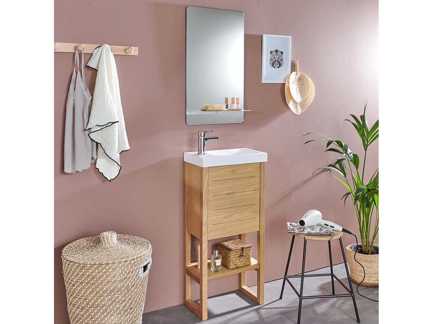 Ensemble meuble lave-mains vasque blanche ATOLL avec miroir