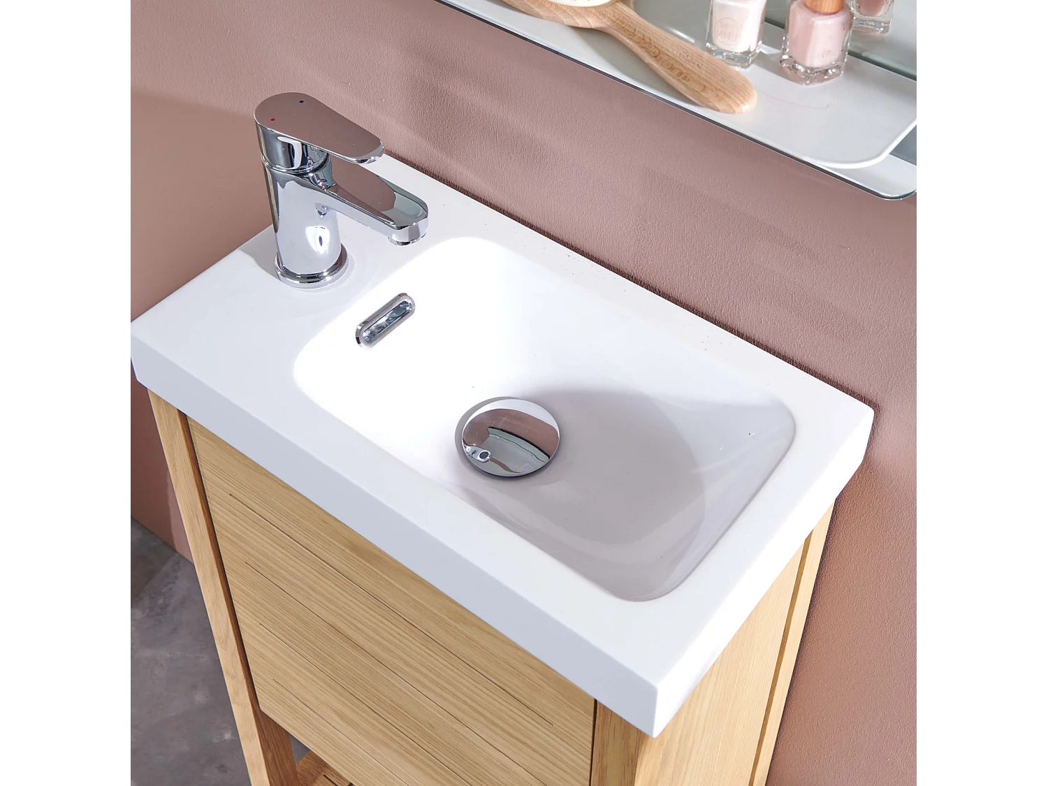 Ensemble meuble lave-mains vasque blanche ATOLL avec miroir