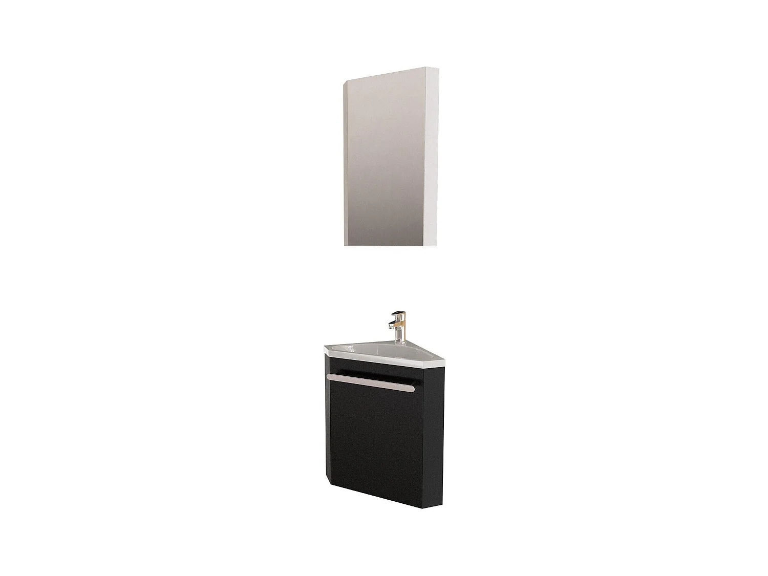 Ensemble lave-mains angle suspendu avec armoire toilette d'angle