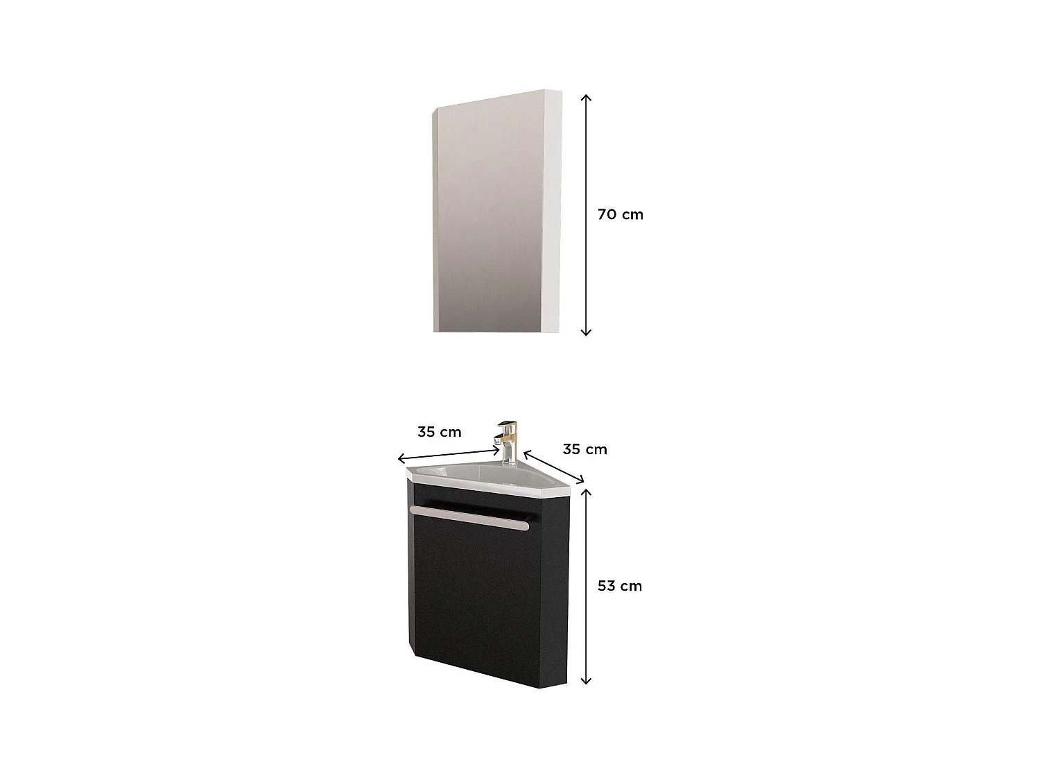 Ensemble lave-mains angle suspendu avec armoire toilette d'angle