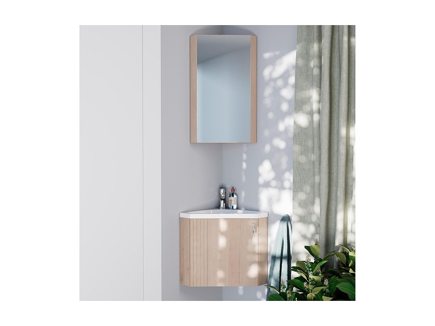 Meuble Lave-Mains D'Angle Suspendu Gris Mat 56 Cm Avec Vasque Inclus - MANODO - 12