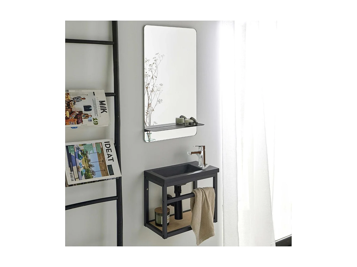 SAO Waschbecken + Spiegel + Wasserhahn-Set