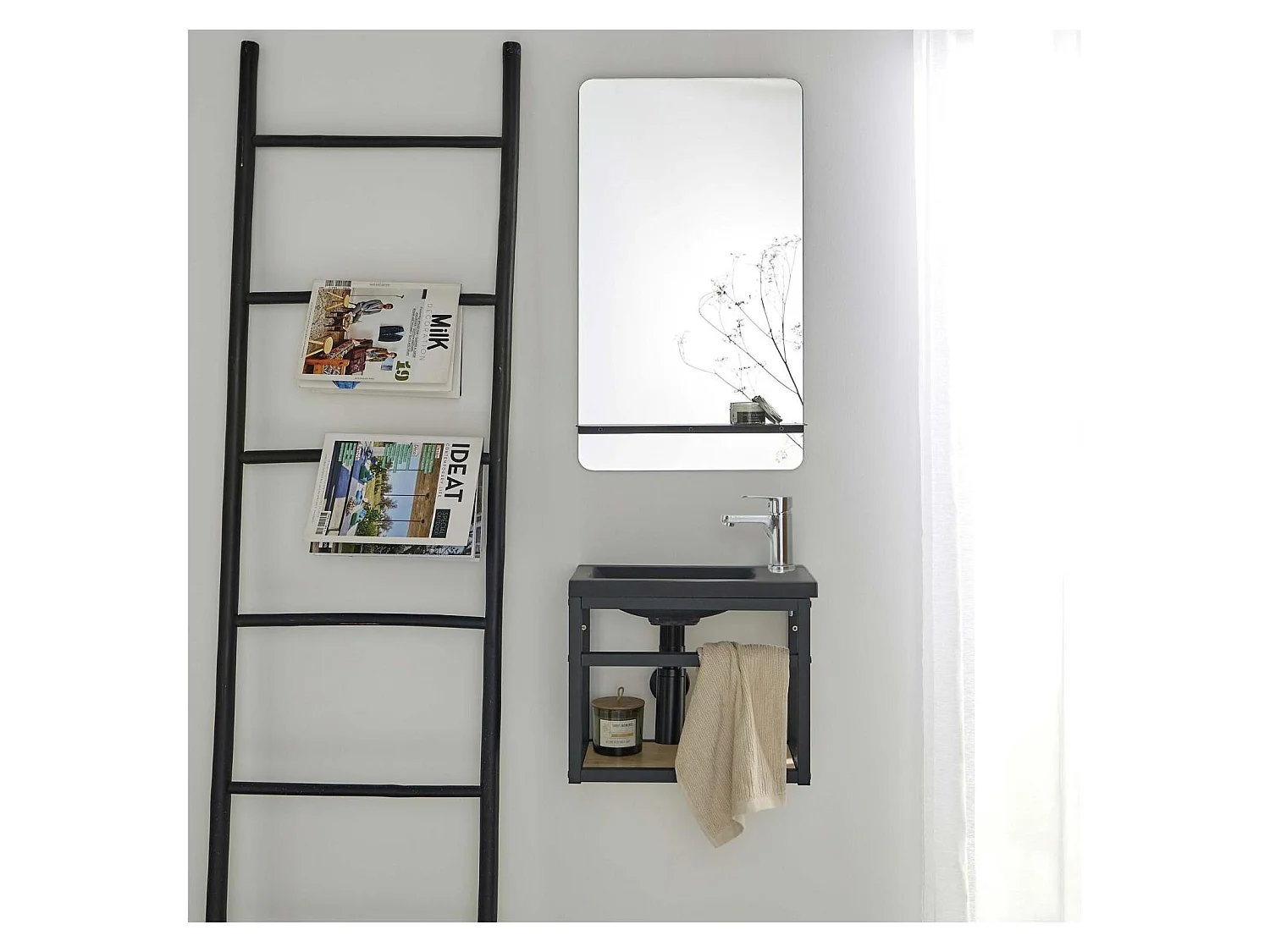 Meuble lave-mains SAO + robinet chromé + miroir