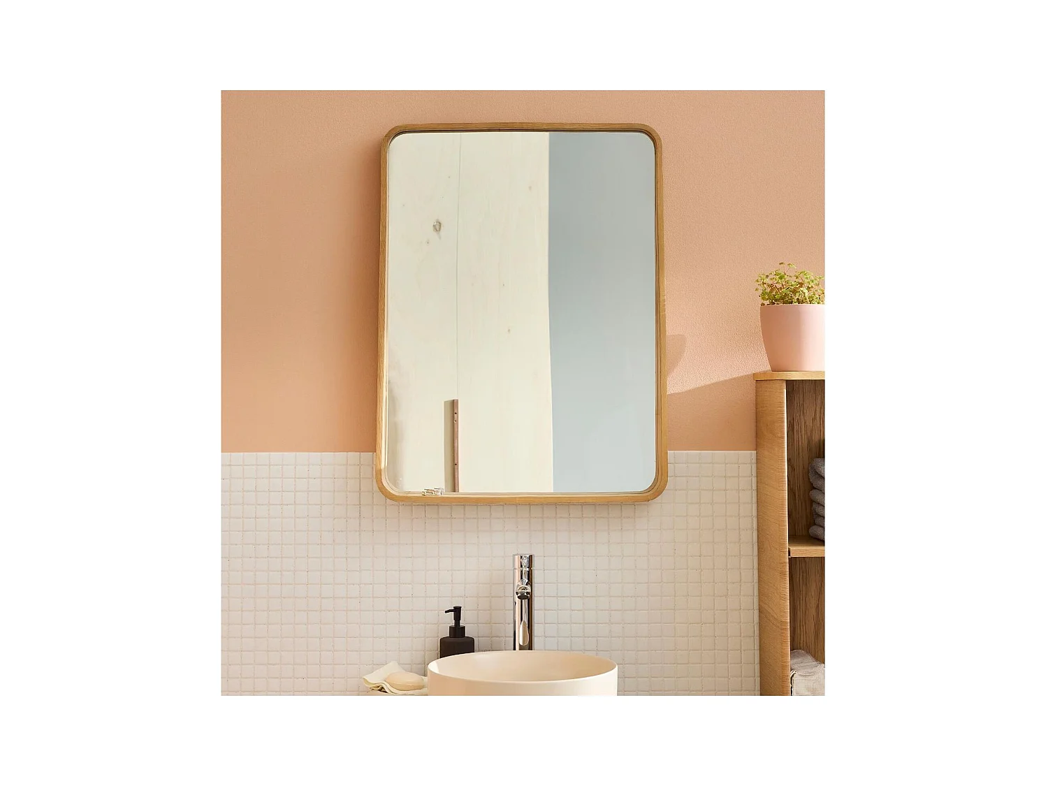 Miroir rectangulaire biseauté en chêne 60x80cm