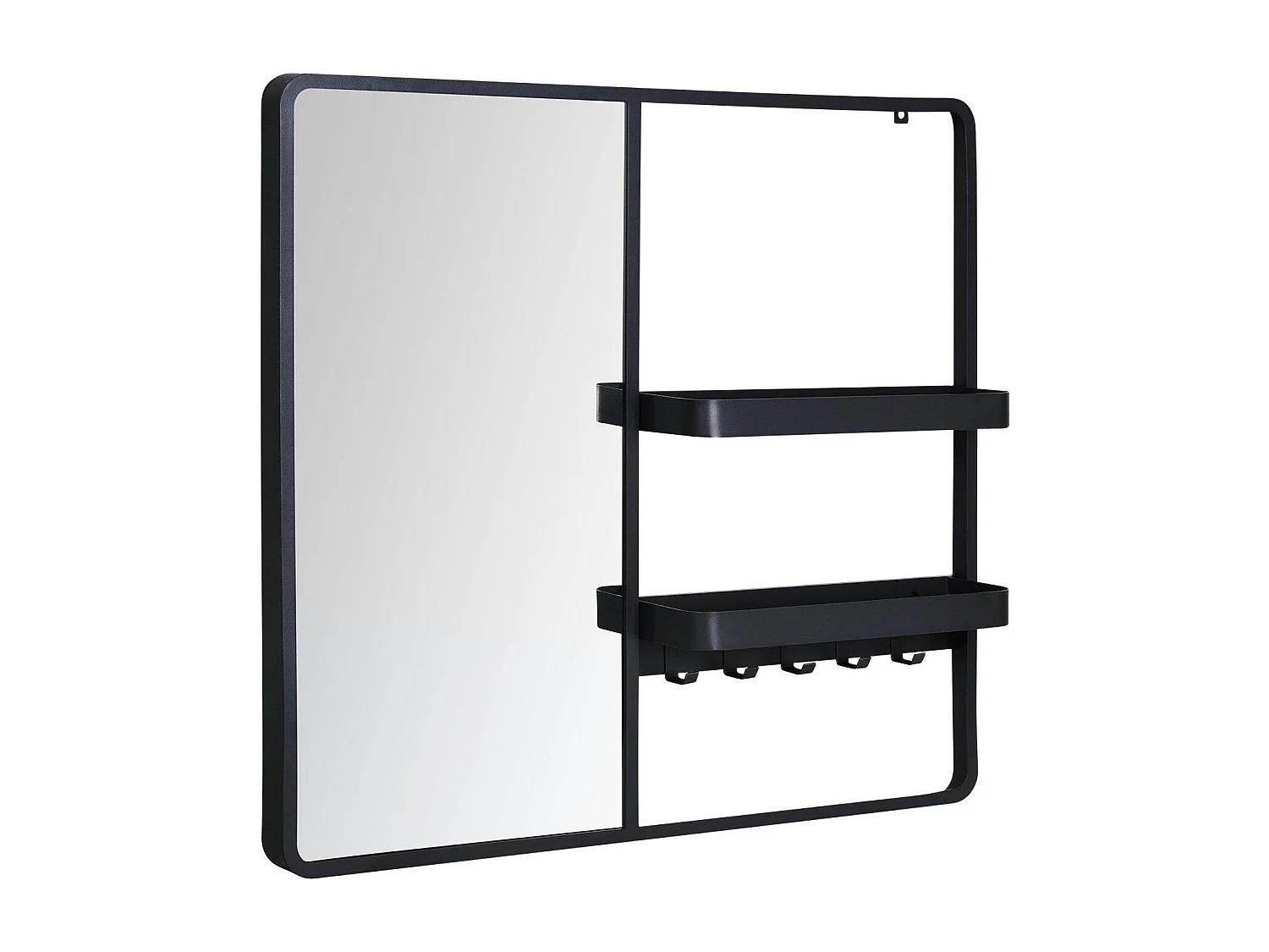 Miroir d'entrée en métal noir 90x80cm - avec rangement et patères