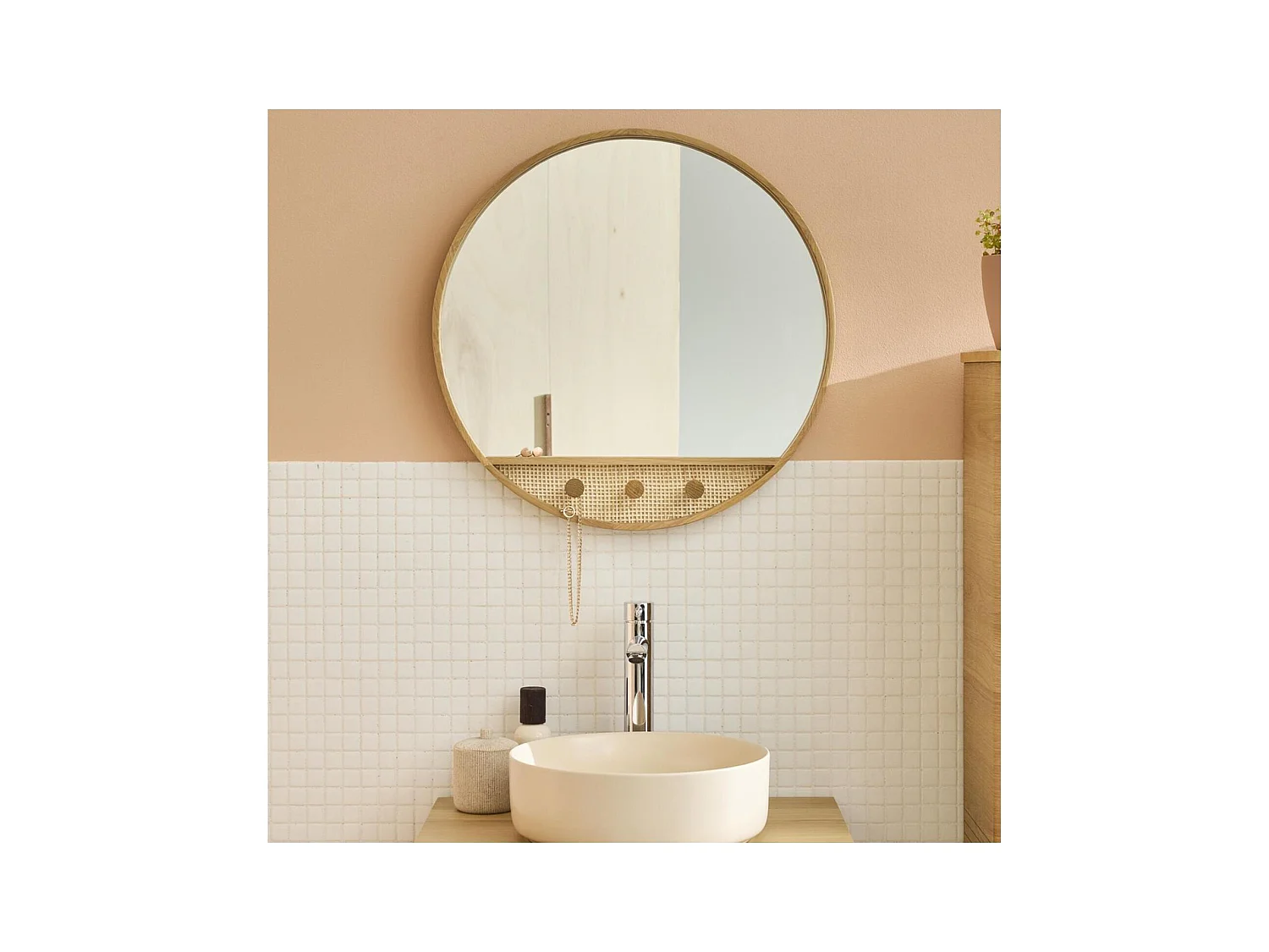 Ronde eikenhouten spiegel 60x60cm NESTO