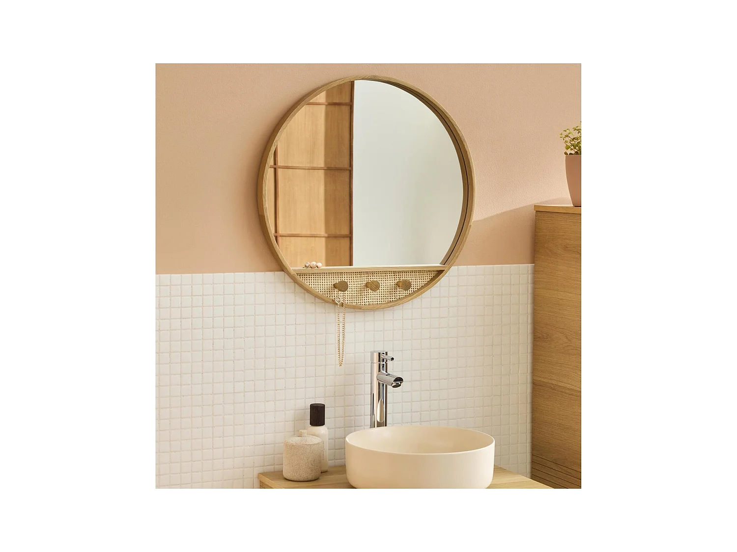 Ronde eikenhouten spiegel 60x60cm NESTO