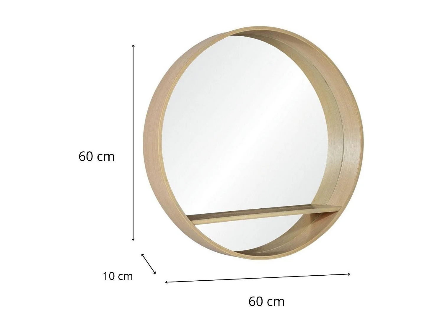 Ronde eikenhouten spiegel met OBLO-plank