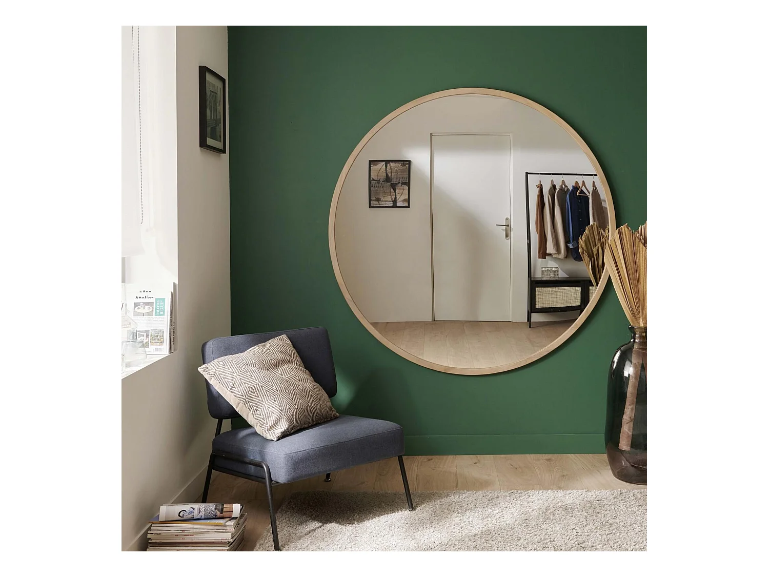 Miroir XXL en chêne rond 150cm