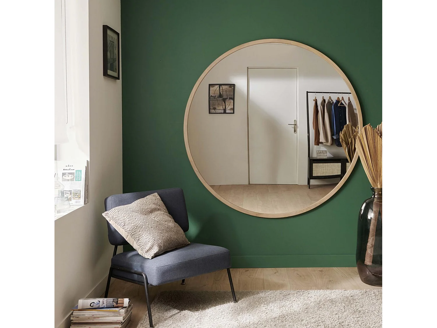 Miroir XXL en chêne rond 150cm
