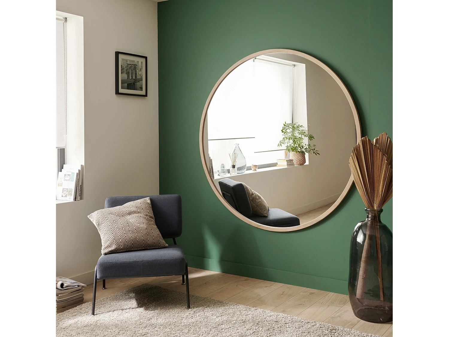 Miroir XXL en chêne rond 150cm