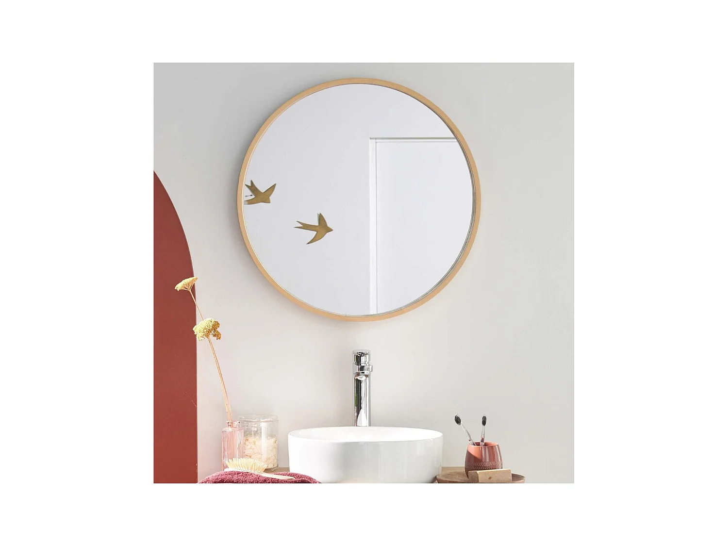 Miroir rond en chêne D60/80cm