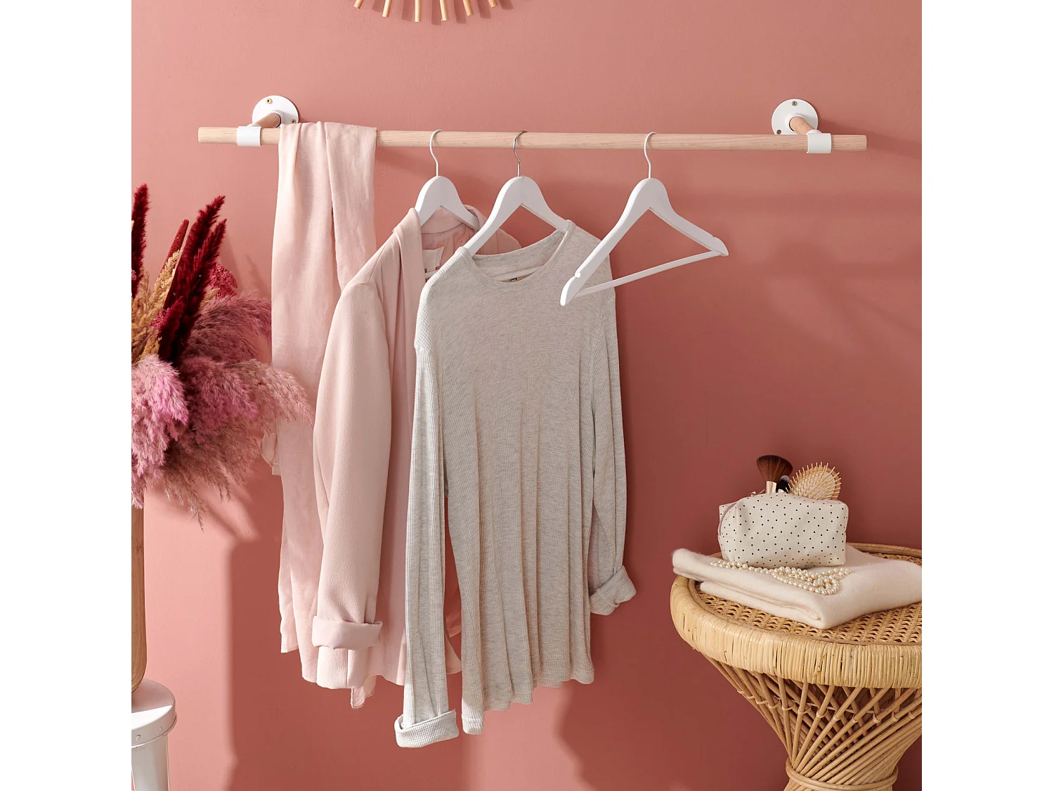 Penderie murale bois et métal blanc 100cm