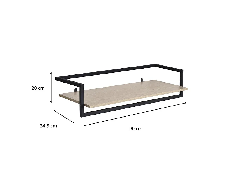 Etagère penderie murale bois et métal noir 90x34,5cm