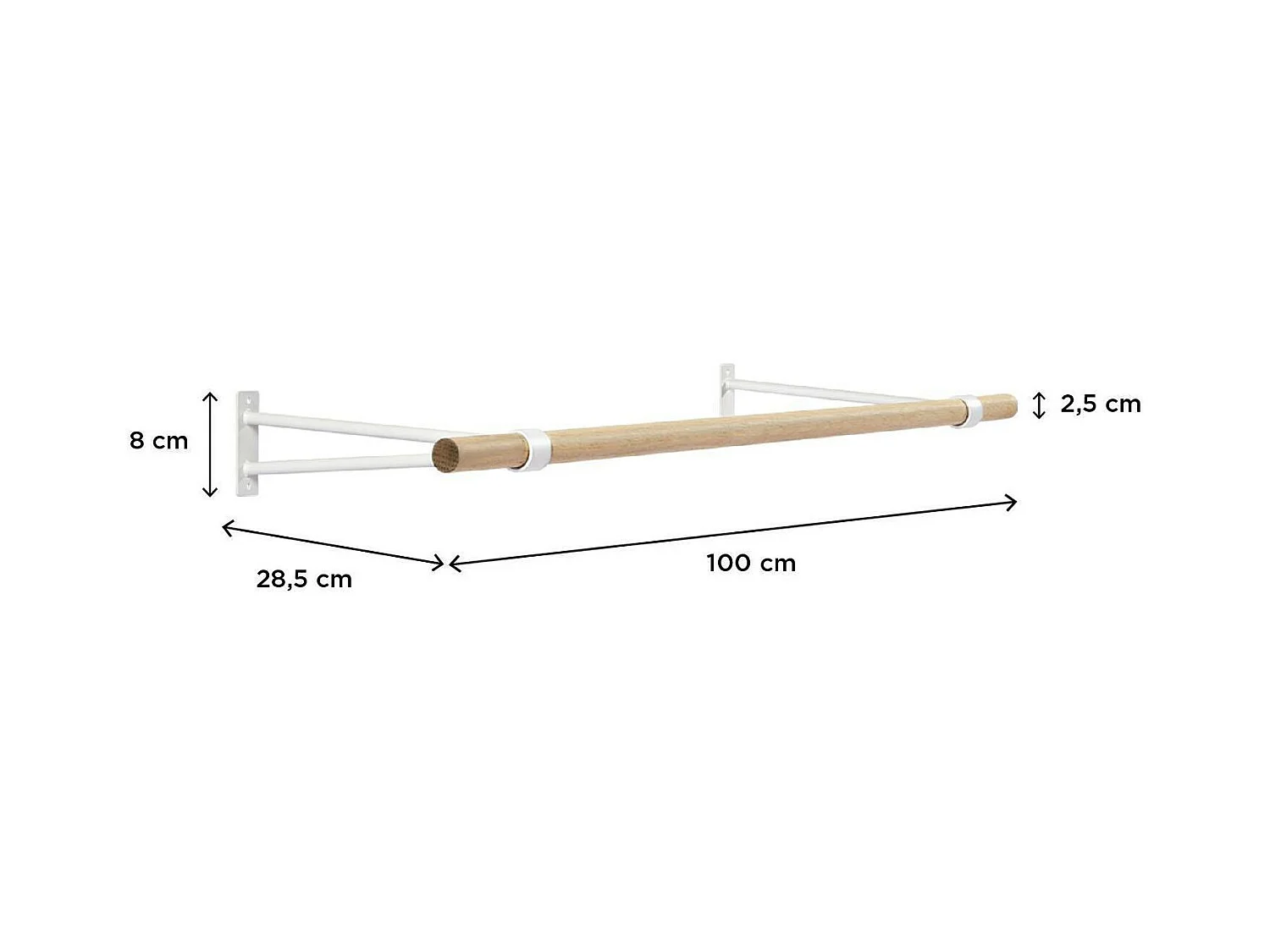 Penderie murale bois et métal blanc 100cm