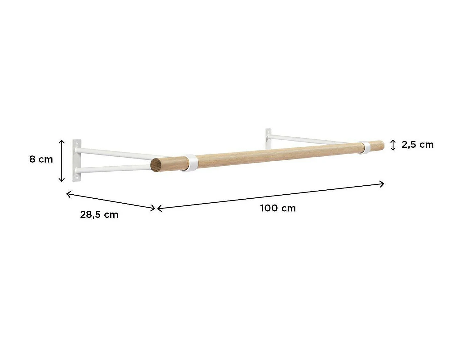 Penderie murale bois et métal blanc L100 cm