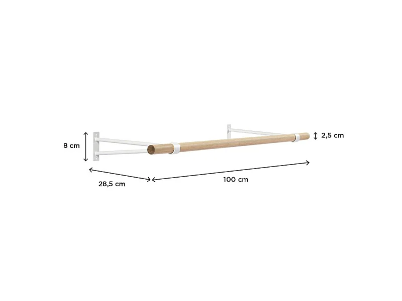 Penderie murale bois et métal blanc 100cm