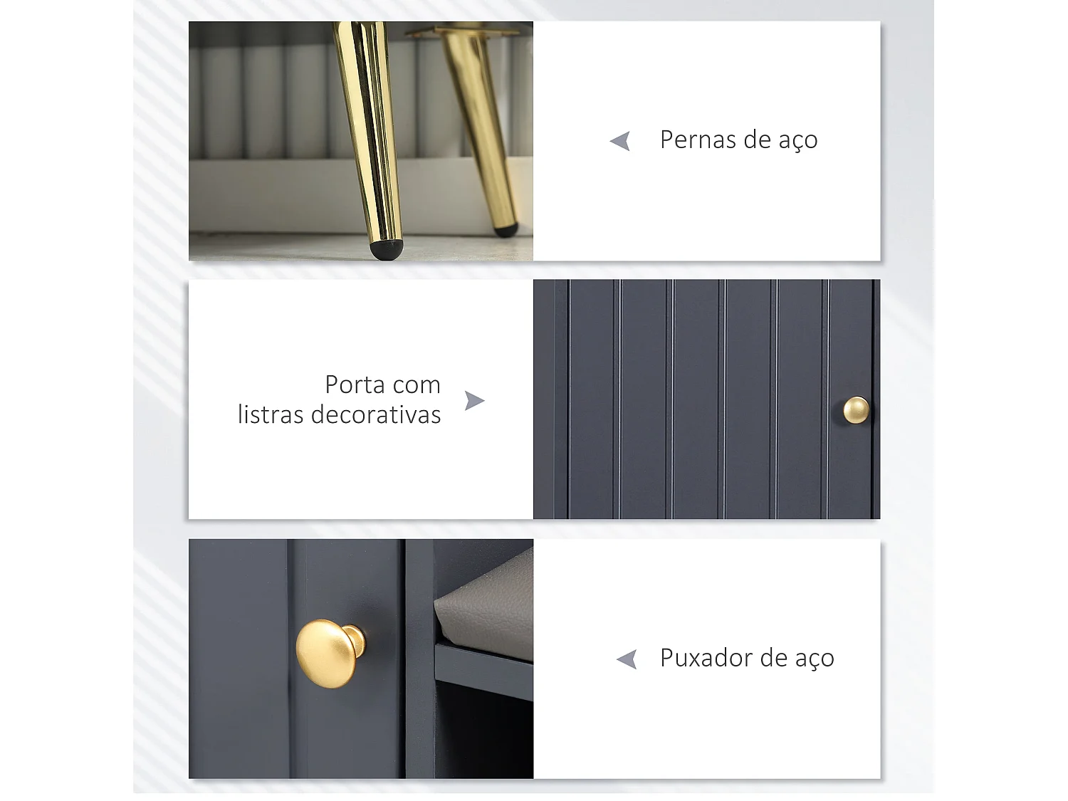 Banco Sapateiro Moderno HOMCOM com Almofada Acolchoada e Compartimento para 4 Pares de Sapatos - Cinza Escuro 80x33x49 cm