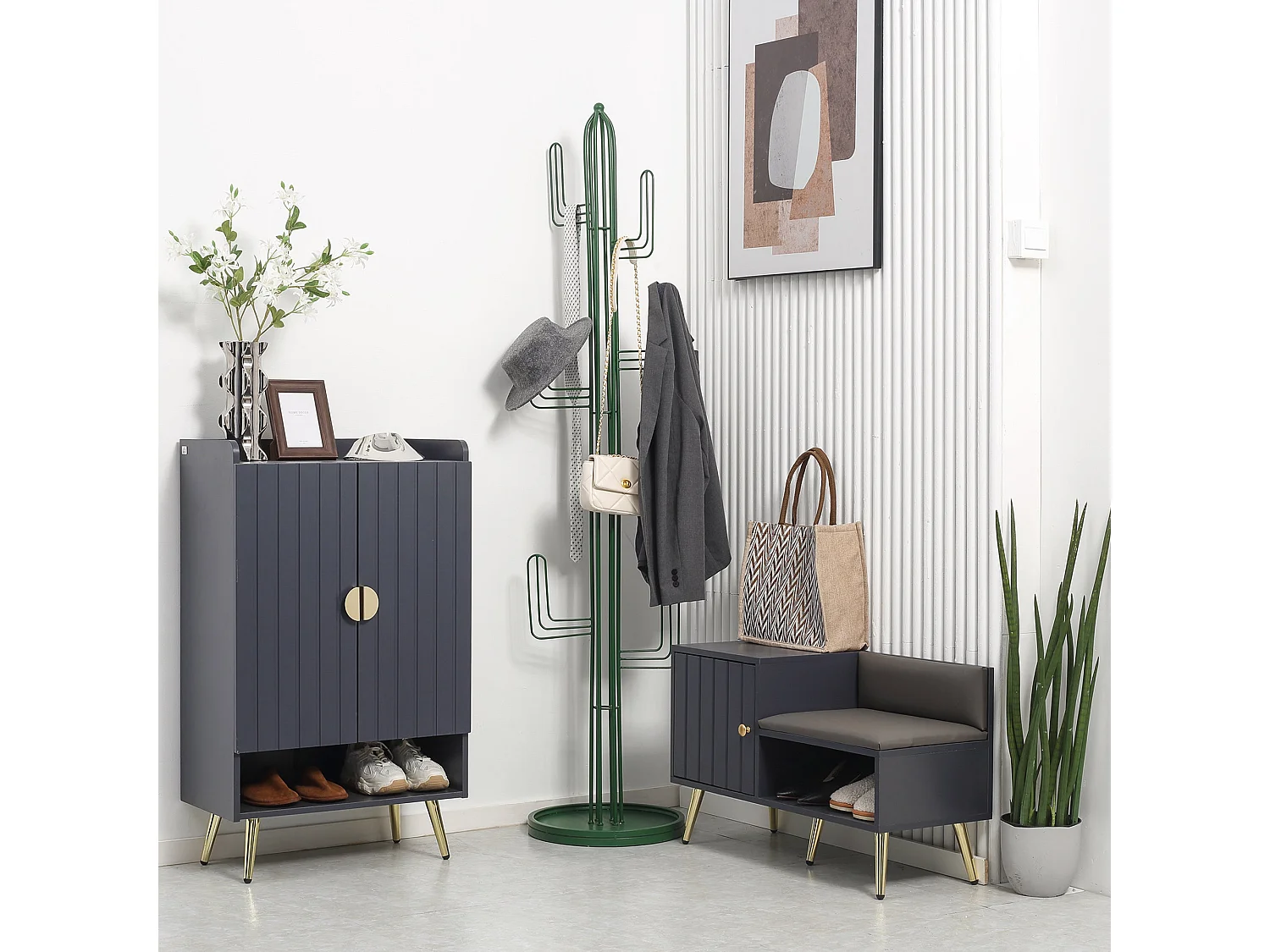 Banco Sapateiro Moderno HOMCOM com Almofada Acolchoada e Compartimento para 4 Pares de Sapatos - Cinza Escuro 80x33x49 cm