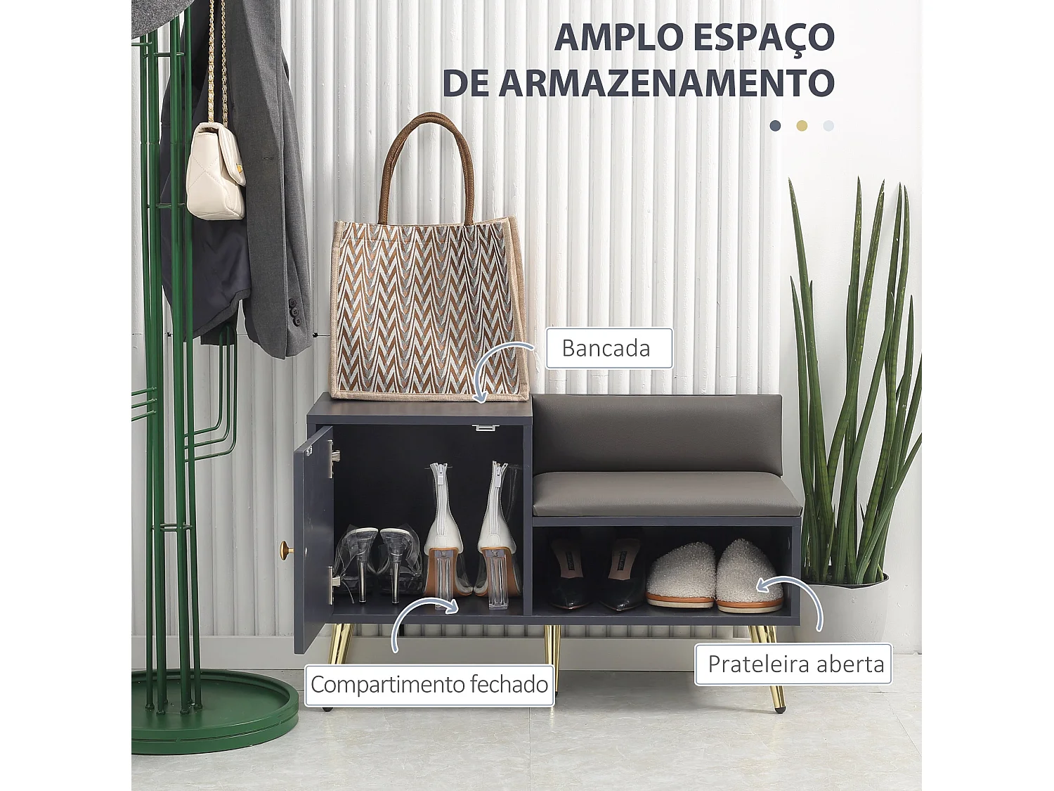 Banco zapatero Jade Homcom armario + compartimento 4 pares gris 49x80x33 cm