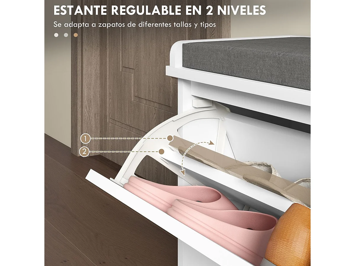 Banco zapatero Lucy Homcom 8 pares de zapatos blanco 44,5x80x26 cm