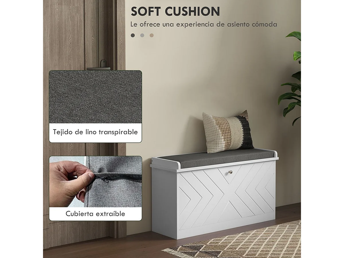 Banco zapatero Lucy Homcom 8 pares de zapatos blanco 44,5x80x26 cm