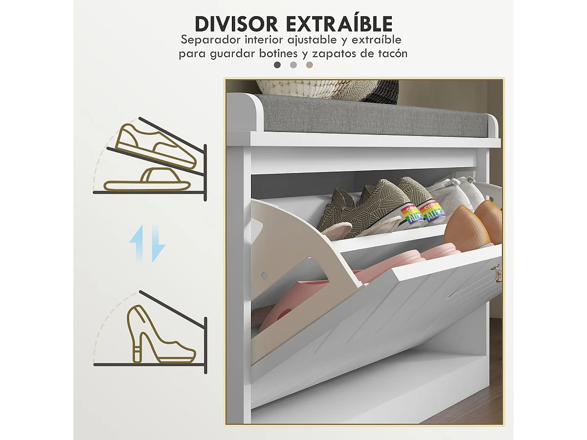 Banco zapatero Lucy Homcom 8 pares de zapatos blanco 44,5x80x26 cm