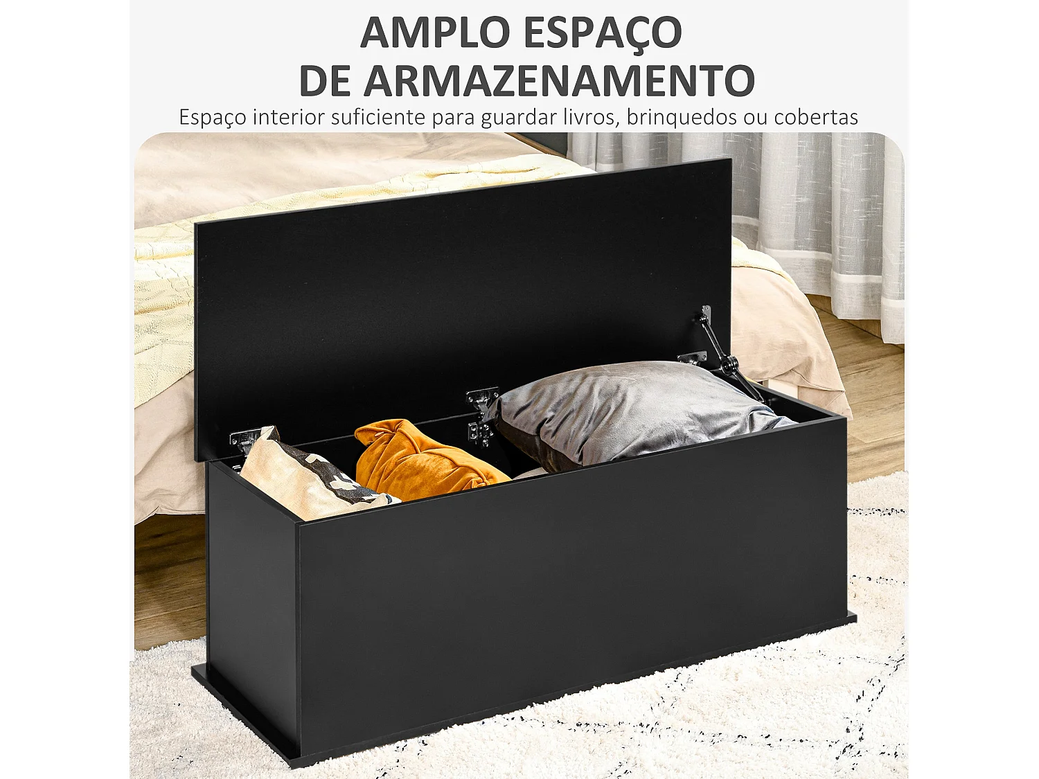 HOMCOM Baú de Armazenamento de Madeira Preto - Banco Multifuncional para Sala e Quarto, 60kg, 100x40x40 cm