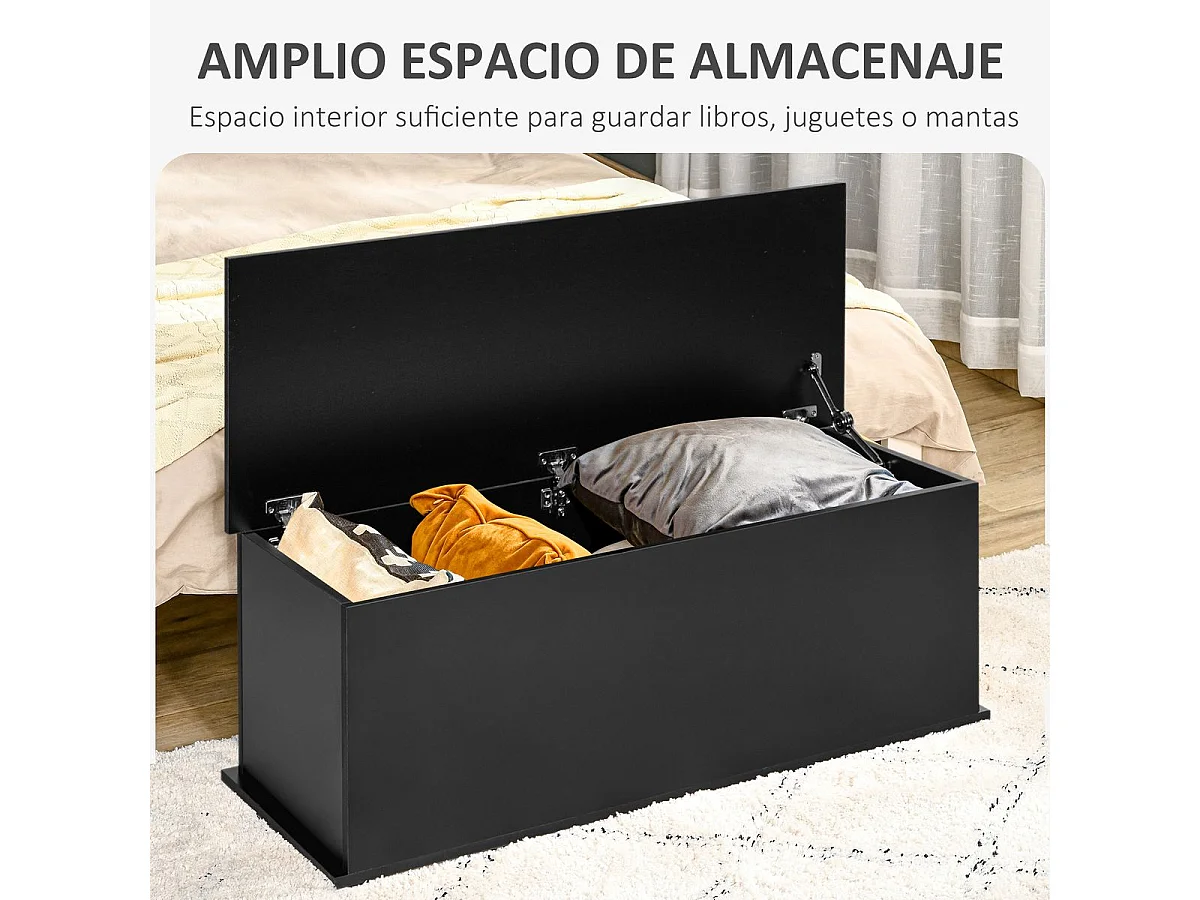 Baúl de almacenamiento Amatista tapa abatible negro 40x100x40 cm