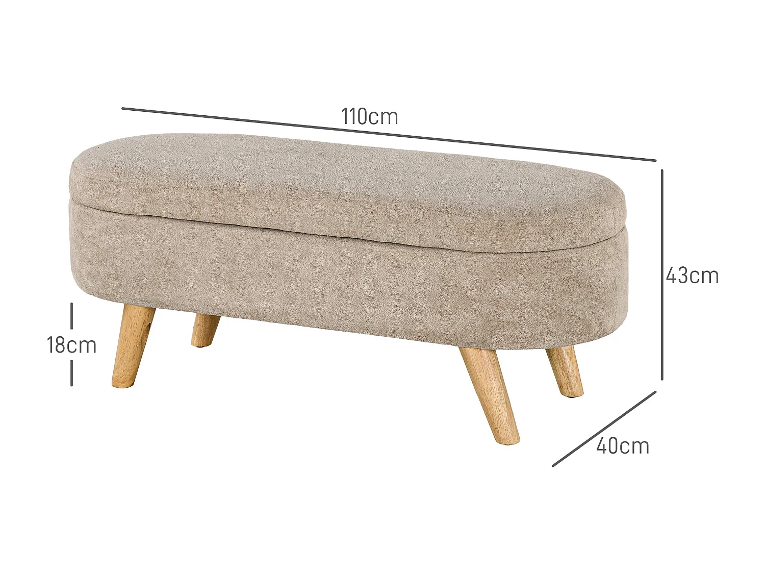 Banco de almacenaje Lavanda Homcom con patas asiento acolchado beige 43x110x40 cm
