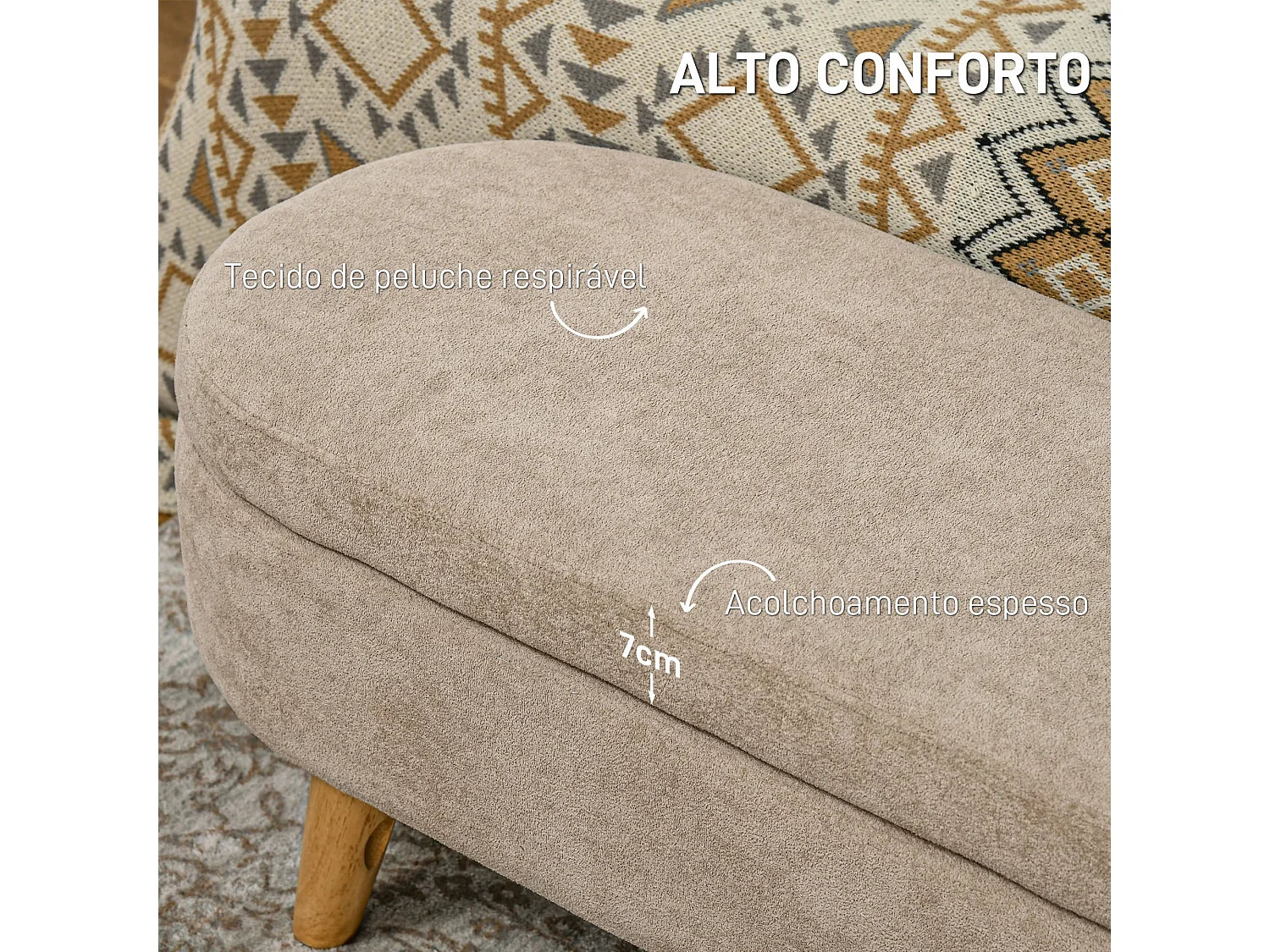 Banco de almacenaje Lavanda Homcom con patas asiento acolchado beige 43x110x40 cm