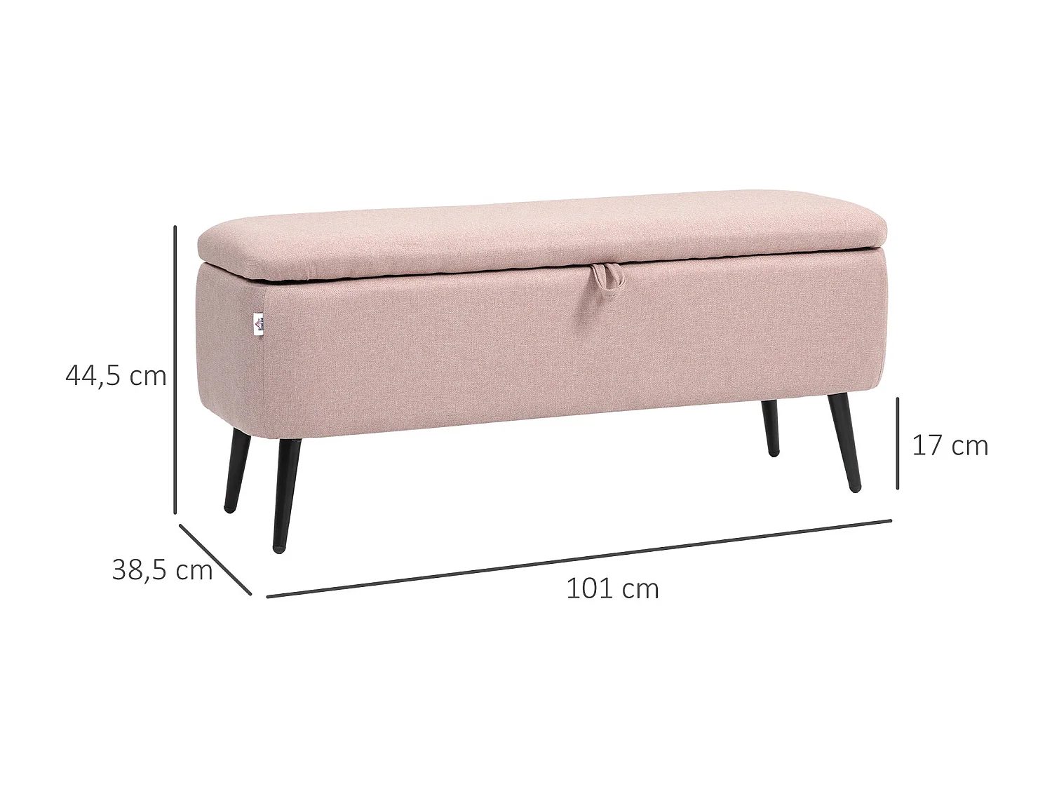 Banco de almacenaje Lina Homcom tapa abatible rosa 44,5x101x38,5 cm
