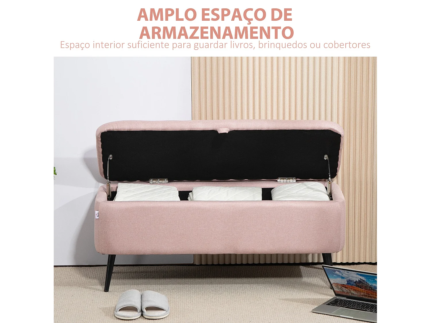 Banco de almacenaje Lina Homcom tapa abatible rosa 44,5x101x38,5 cm