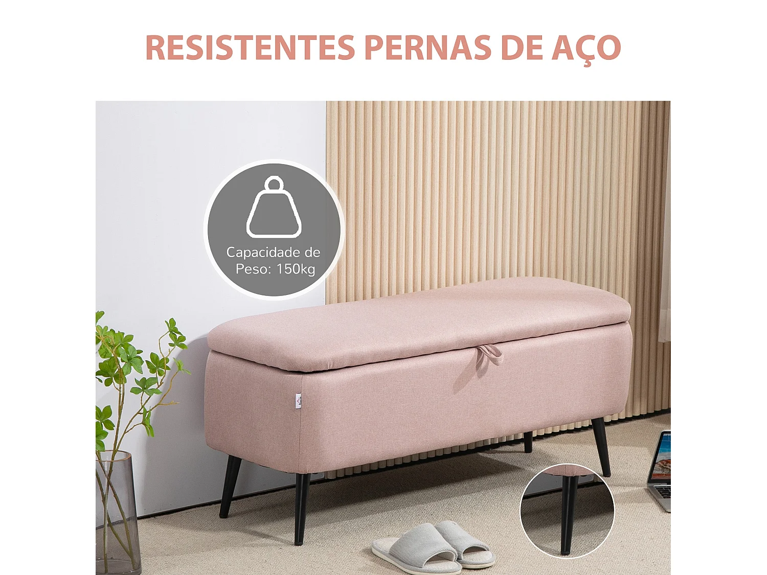 Banco de almacenaje Lina Homcom tapa abatible rosa 44,5x101x38,5 cm