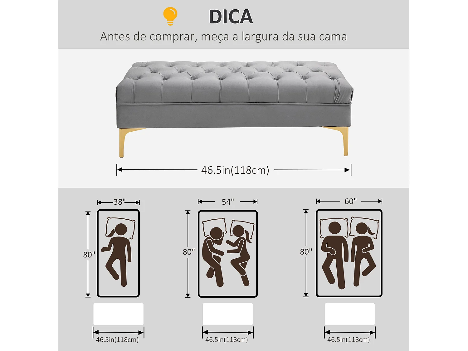 Banco Ashma Homcom acolchado con patas gris 42x118x45 cm