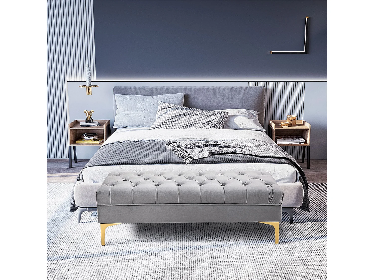 Banco Ashma Homcom acolchado con patas gris 42x118x45 cm