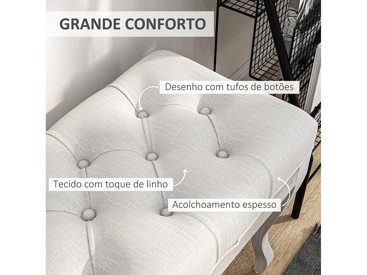 Banco acolchado Trento Homcom 120kg crema 49x110x37 cm