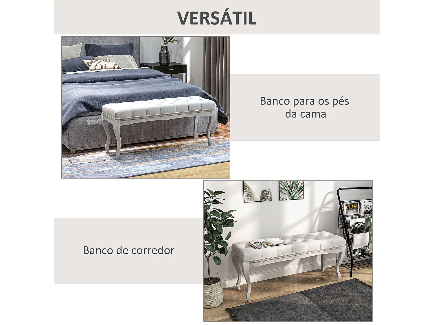 Banco acolchado Trento Homcom 120kg crema 49x110x37 cm