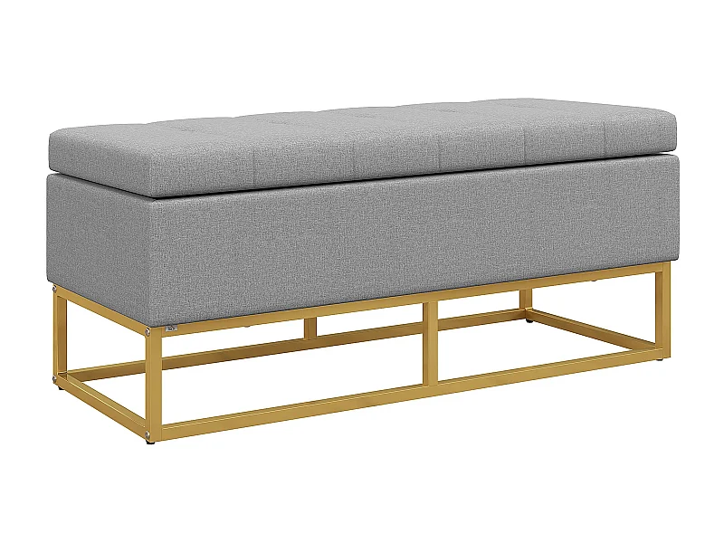 Banco de Armazenamento Estofado em Linho com Pés de Aço - Cinza, 110x44x48 cm