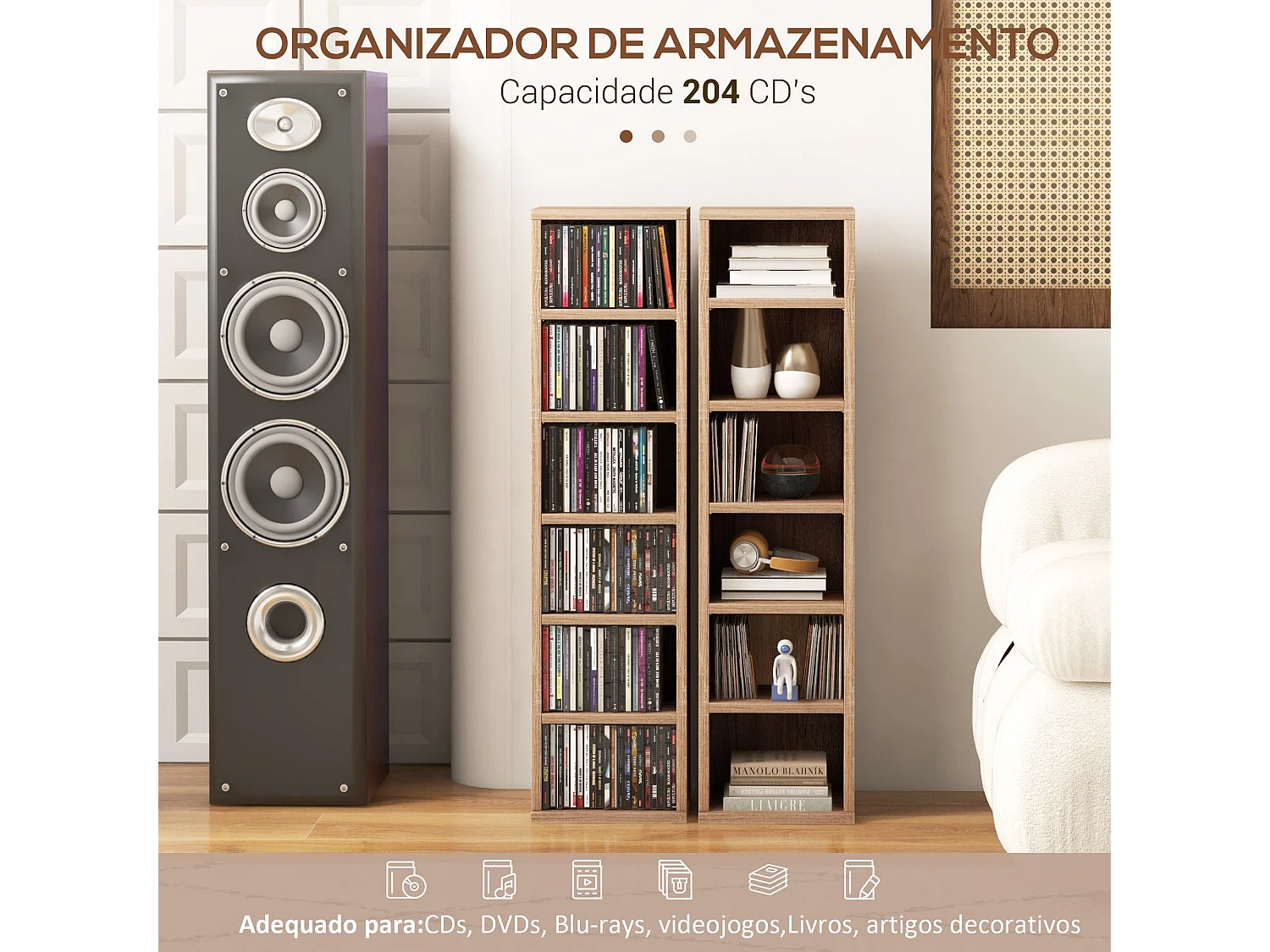 Estante para CD/DVD "Stockholm" - Conjunto de 2 Unidades com 12 Compartimentos Ajustáveis