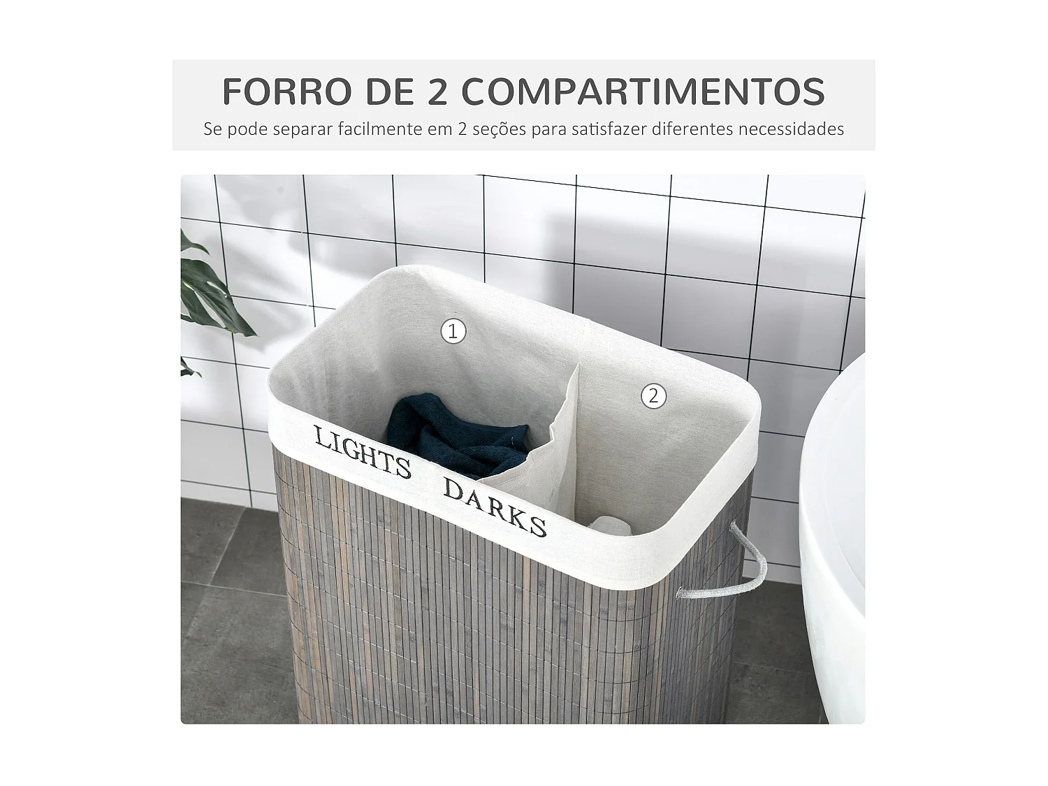 Cesto de Roupa Suja HOMCOM de Bambú com Capacidade de 100L e Tampa Removível - Organizador Prático