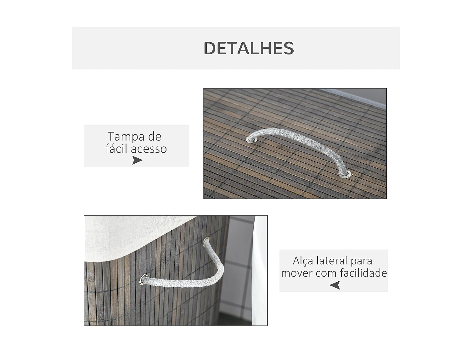 Cesto de Roupa Suja HOMCOM de Bambú com Capacidade de 100L e Tampa Removível - Organizador Prático