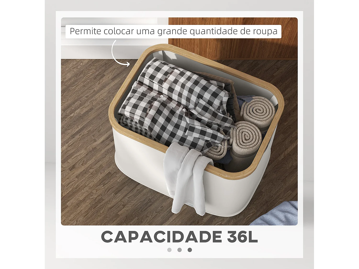 Cesto para la colada Lore Homcom 36L con asas blanco 26,5x44,3x33,3 cm