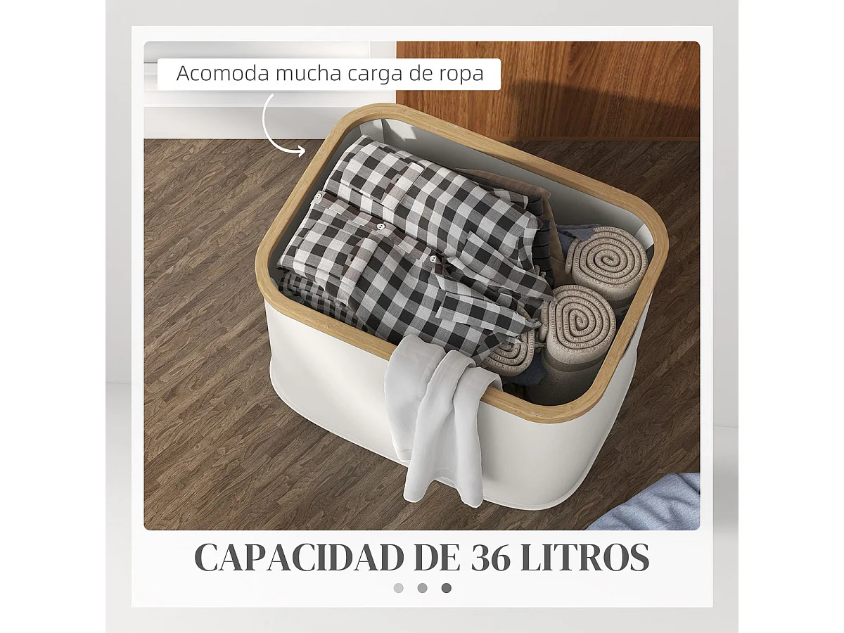 Cesto para la colada Lore Homcom 36L con asas blanco 26,5x44,3x33,3 cm