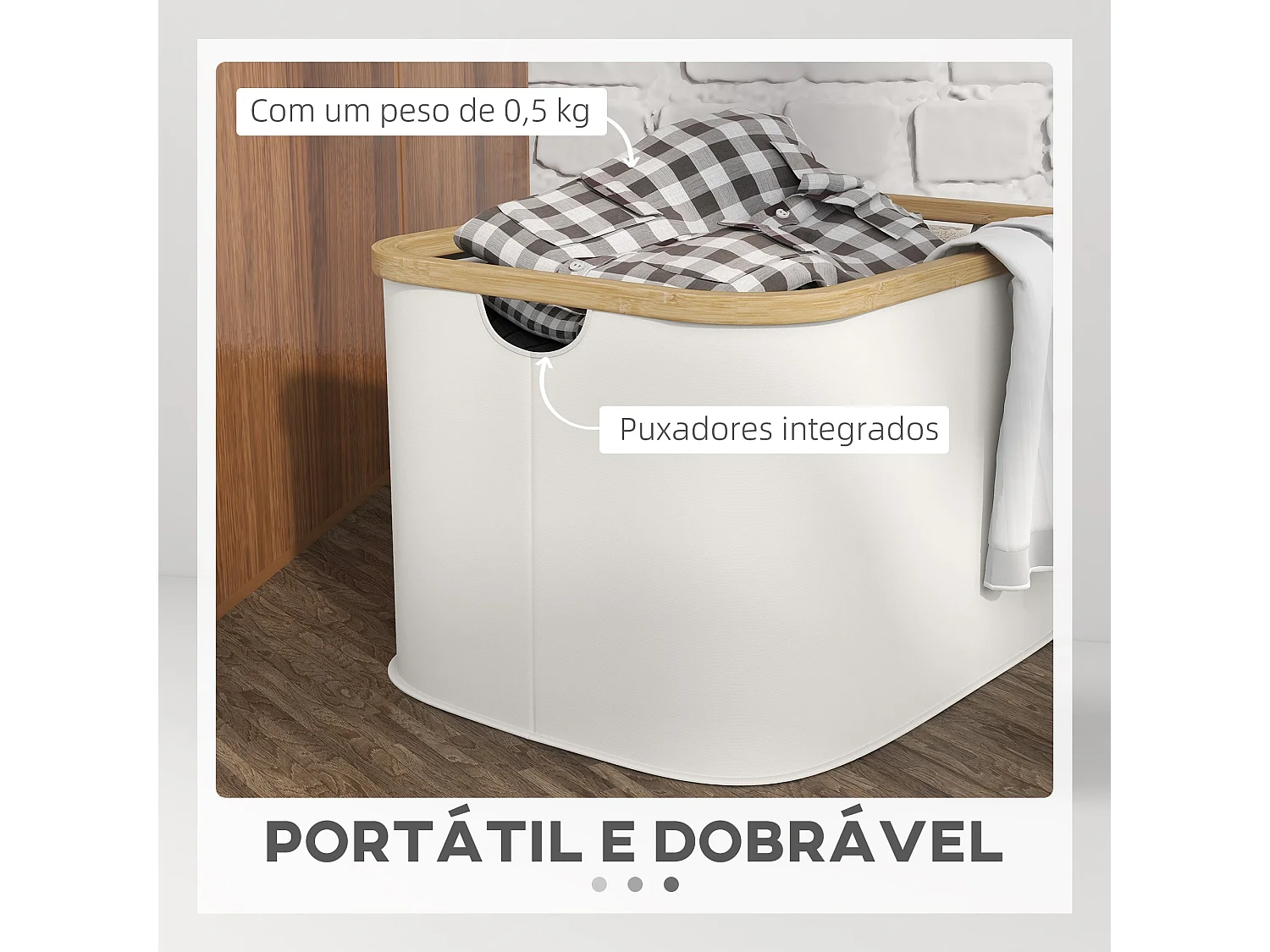 Cesto para Roupa Dobrável HOMCOM 36L com Alças - Creme para Casa de Banho e Lavandaria