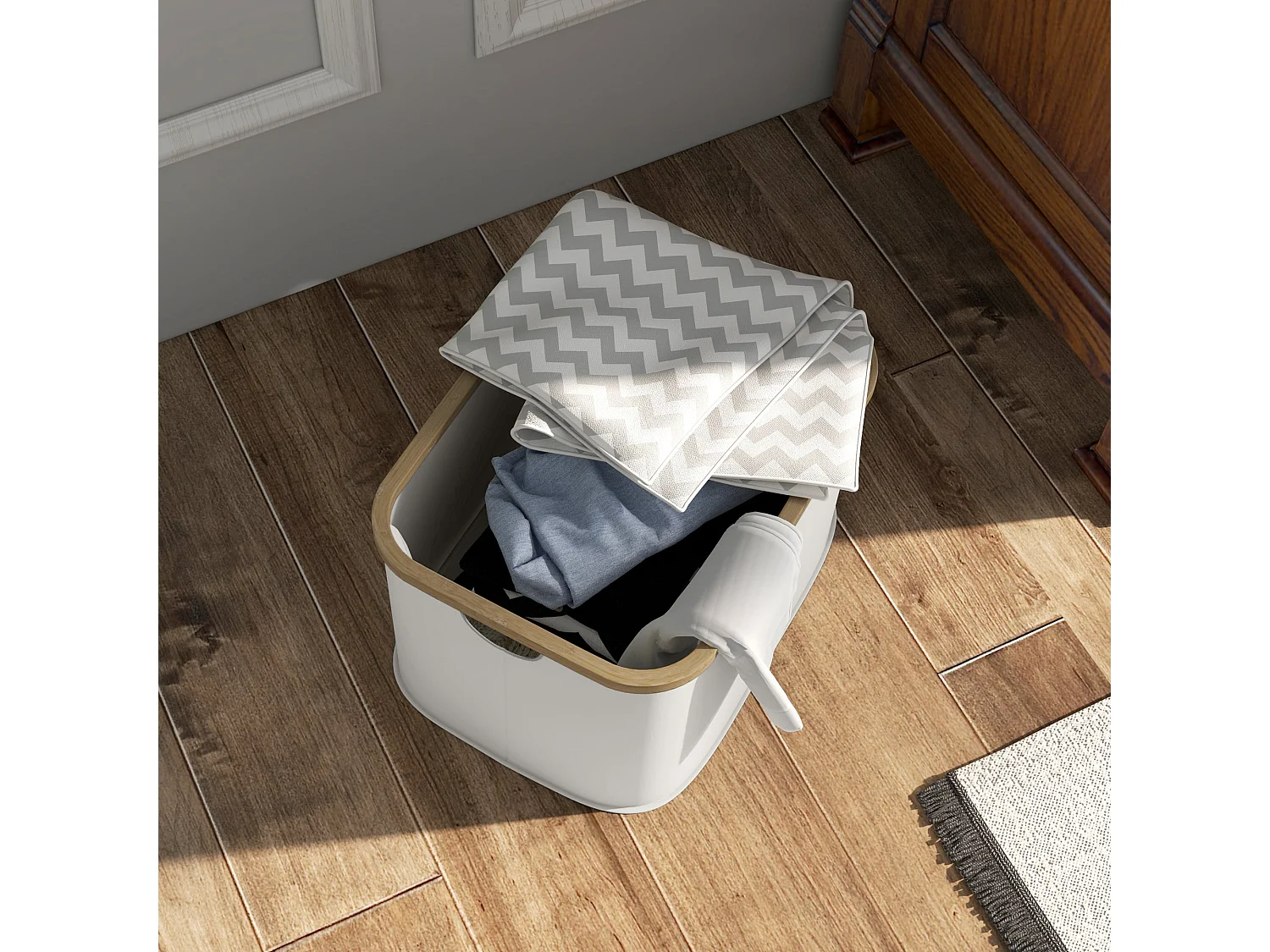 Cesto para Roupa Dobrável HOMCOM 36L com Alças - Creme para Casa de Banho e Lavandaria